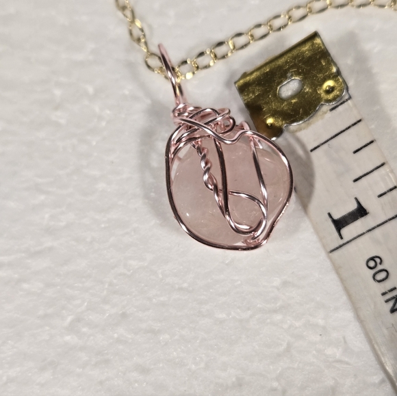 Gold Chain and Natural Rose Quartz Necklace - Picture 9 of 11